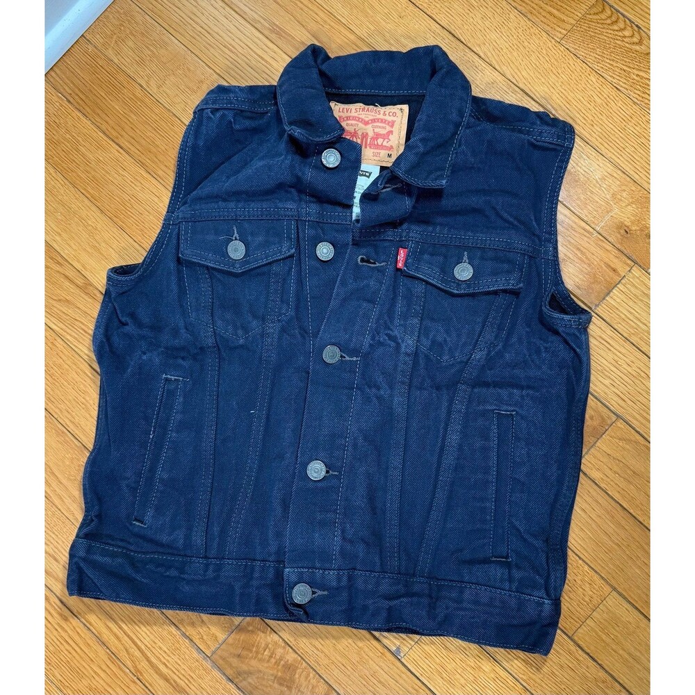 Levi Strauss Girl’s Dark Wash Indigo Blue Denim Vest Button Up Size Medium 10-12